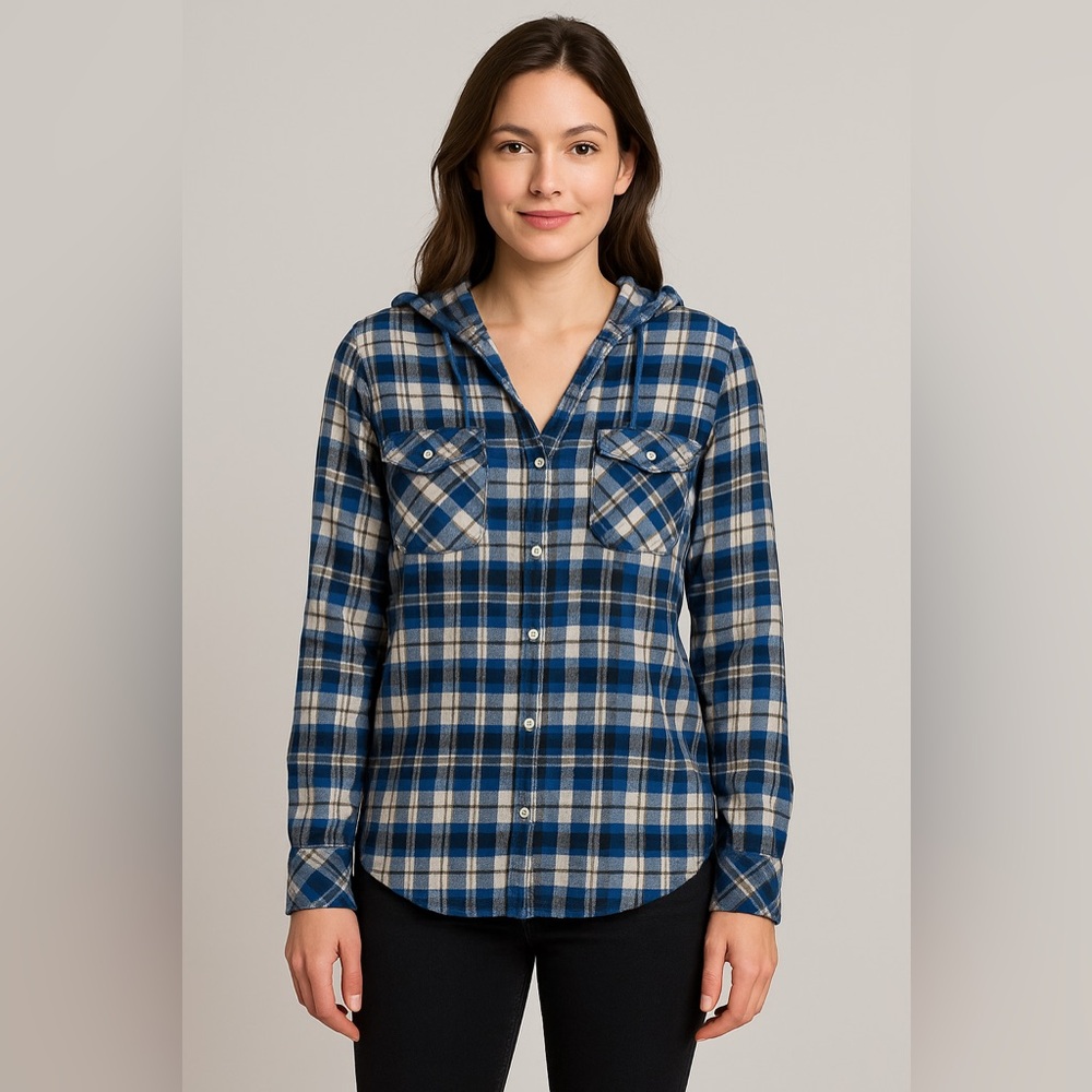 EUC TNA Hooded Flannel Boyfriend Shirt Size M